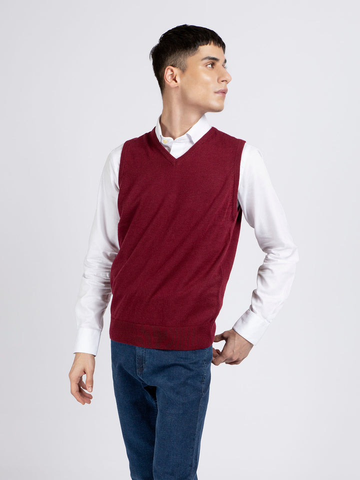 Maroon Wool Blended Sleeveless Sweater Brumano Pakistan