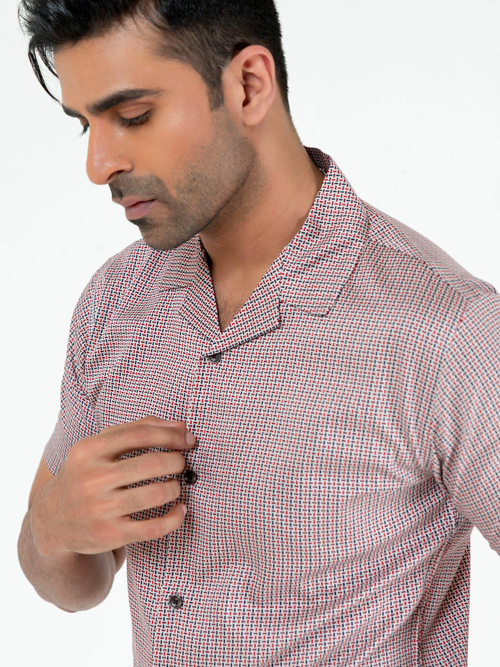 Maroon & Black Geo Printed Half Sleeve Cuban Collar Shirt Brumano Pakistan