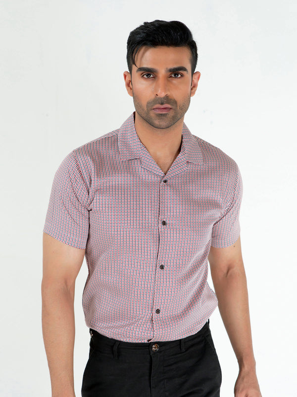 Maroon & Black Geo Printed Half Sleeve Cuban Collar Shirt Brumano Pakistan