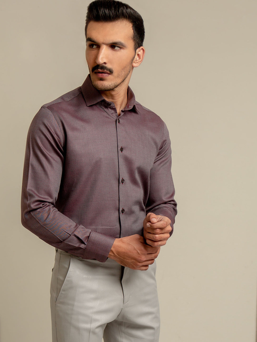 Maroon & Grey Herringbone Formal Shirt Brumano Pakistan