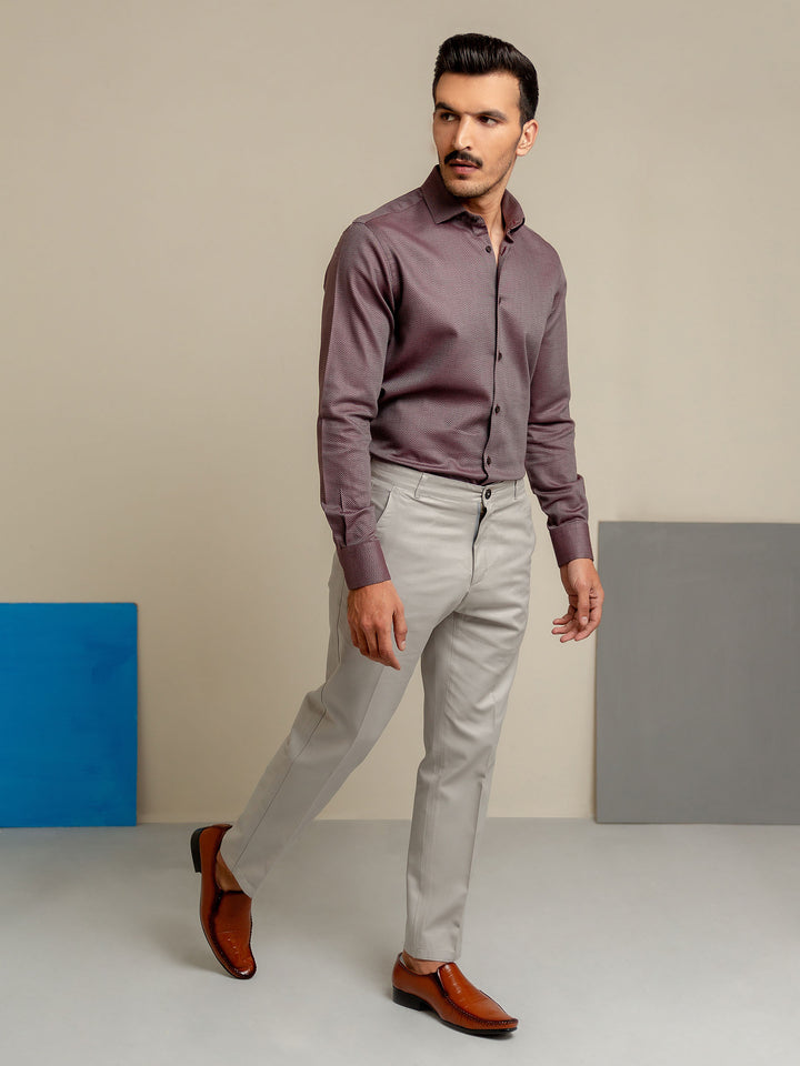 Maroon & Grey Herringbone Formal Shirt Brumano Pakistan
