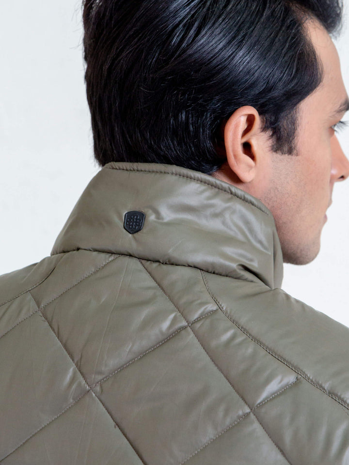 Matt Olive Quilted Sleeveless Gilet Jacket Brumano Pakistan