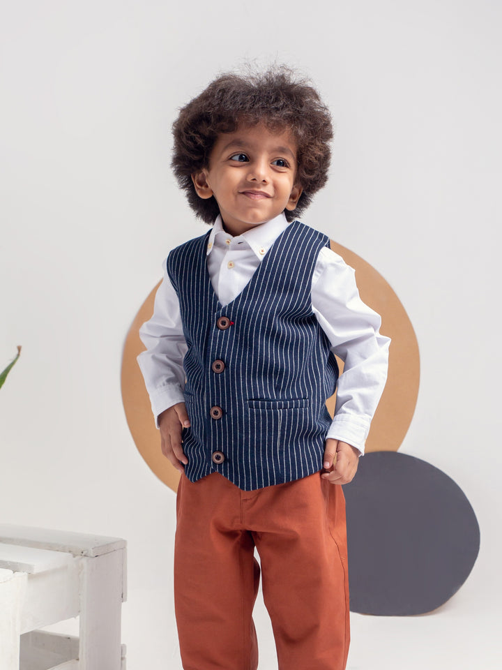 Navy Blue Striped Suit Waistcoat Brumano Pakistan