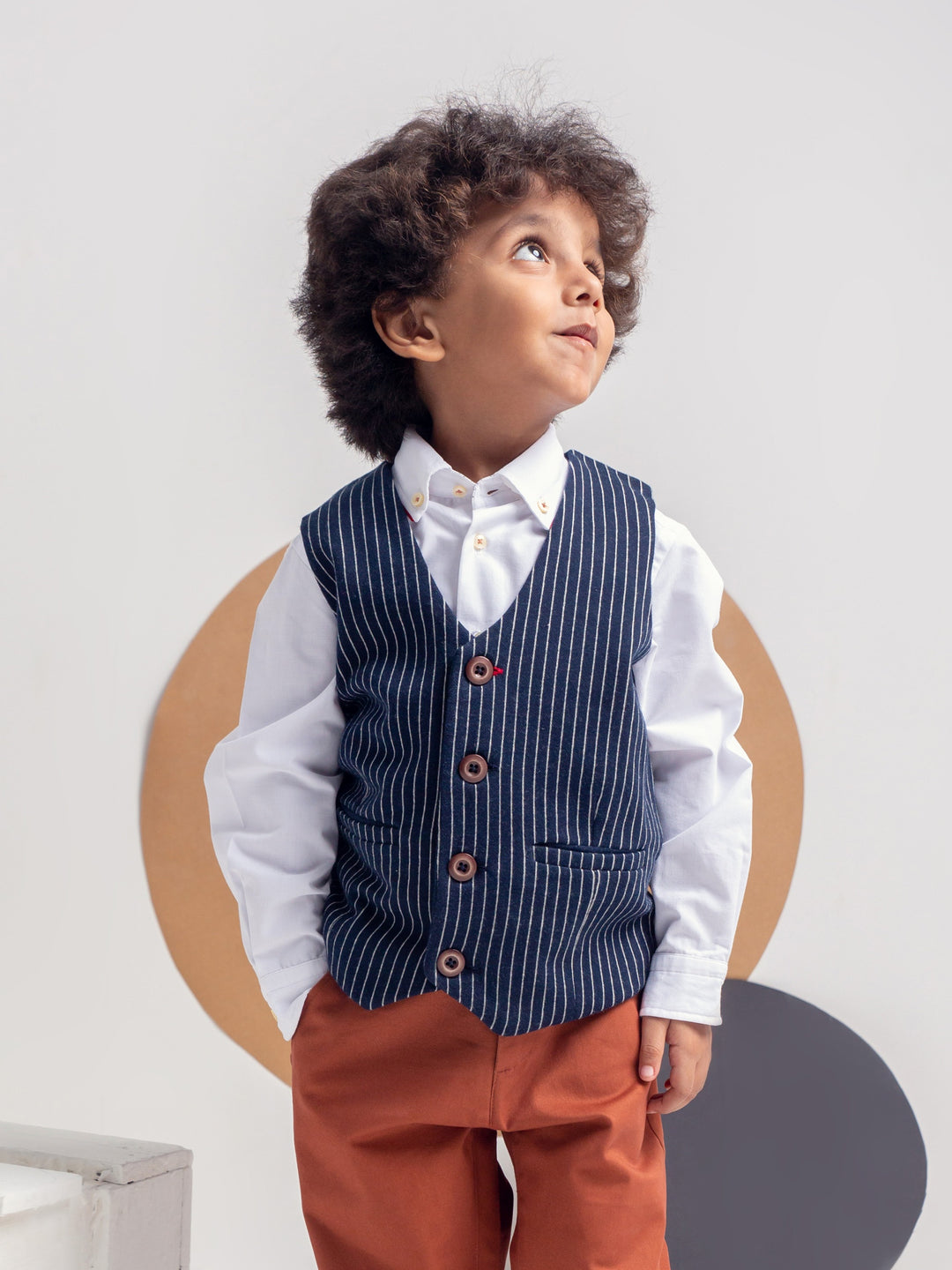 Navy Blue Striped Suit Waistcoat Brumano Pakistan