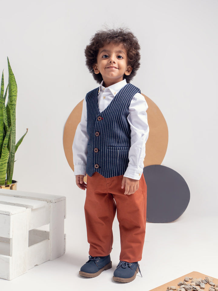 Navy Blue Striped Suit Waistcoat Brumano Pakistan