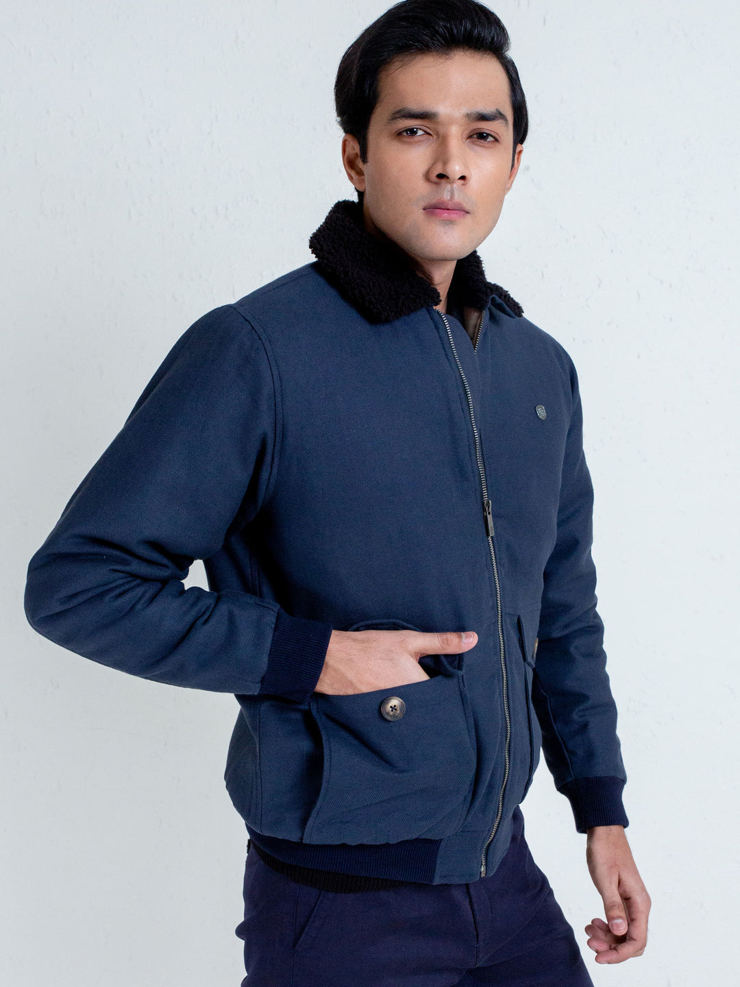 Navy Blue Aviator Jacket With Sherpa Collar Brumano Pakistan