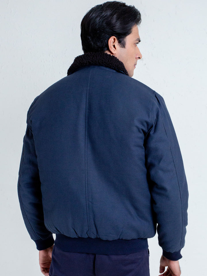 Navy Blue Aviator Jacket With Sherpa Collar Brumano Pakistan