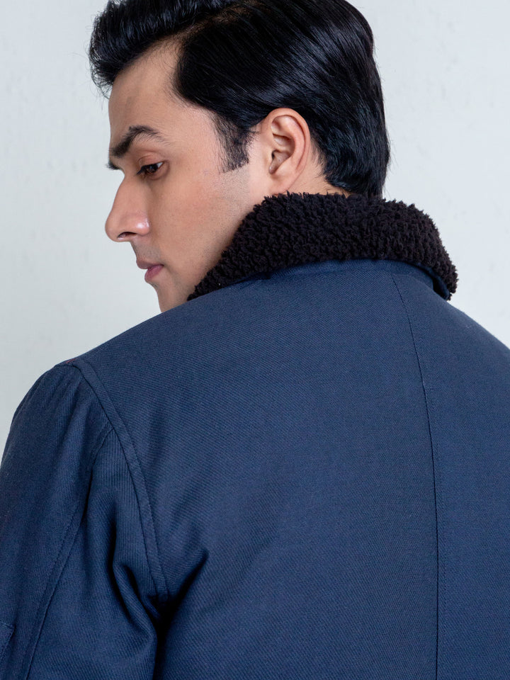Navy Blue Aviator Jacket With Sherpa Collar Brumano Pakistan