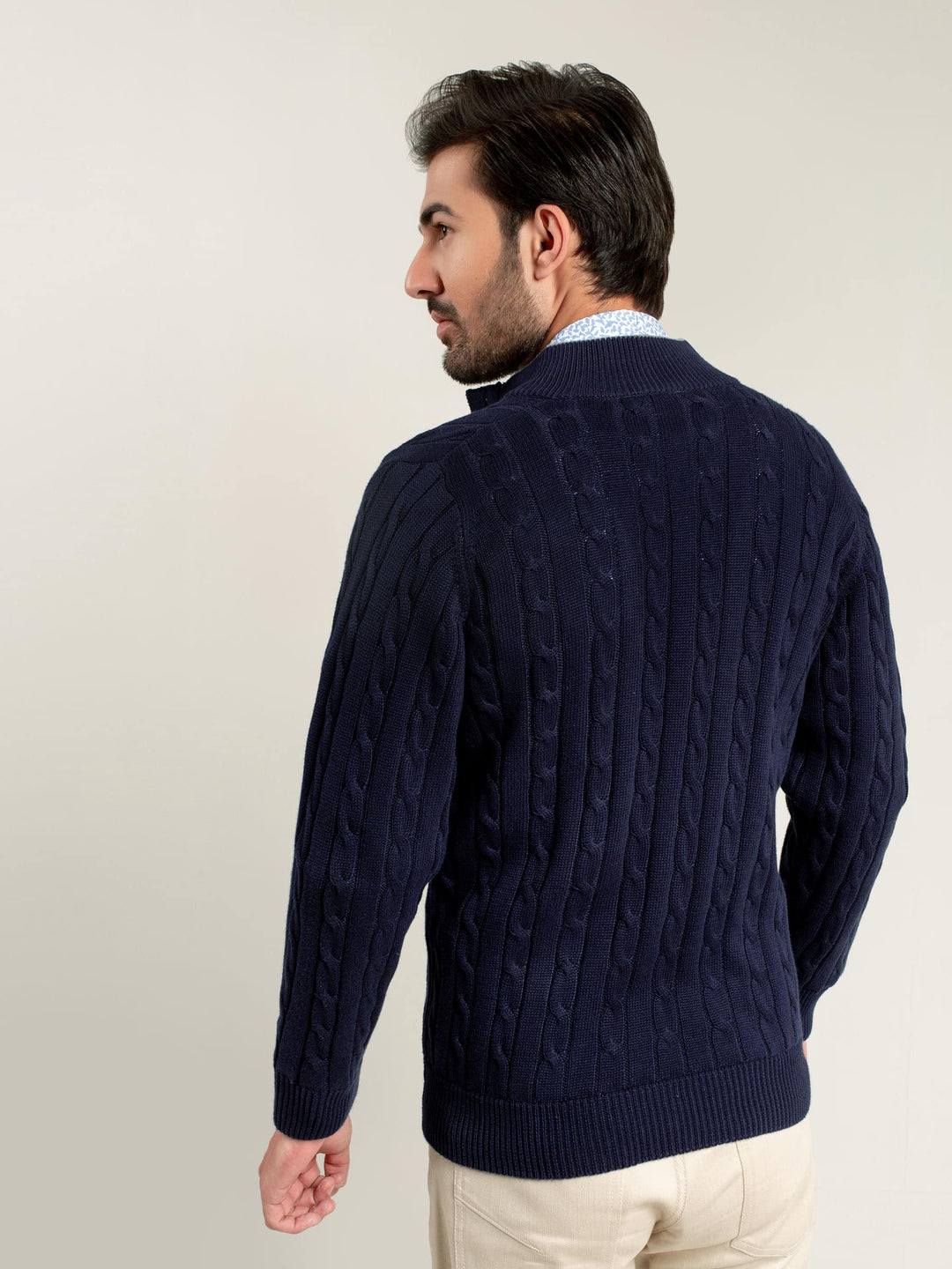 Navy Blue Cable Knitted Cardigan Brumano Pakistan