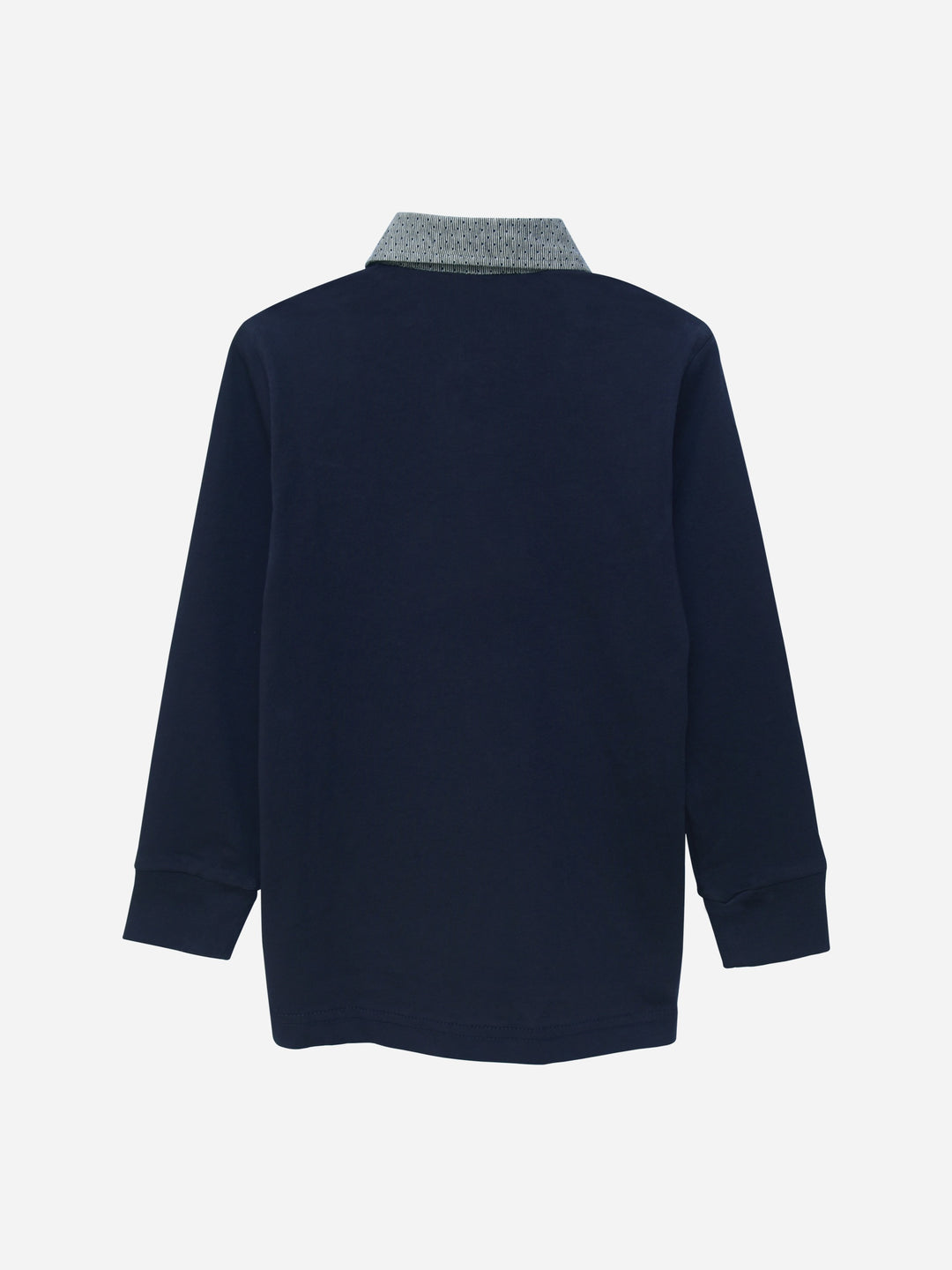 Navy Blue Casual Full Sleeve Polo Shirt With Contrasting Collar