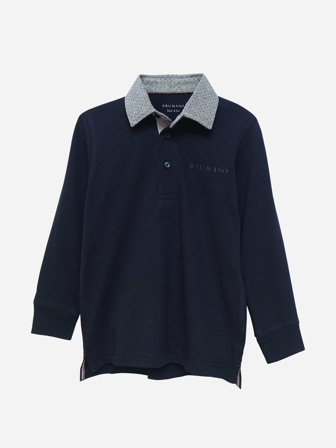 Navy Blue Casual Full Sleeve Polo Shirt With Contrasting Collar