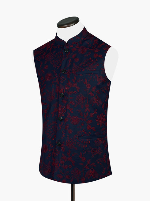 Navy Blue Embroidered Sartoria Waistcoat Brumano Pakistan