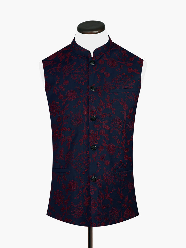 Navy Blue Embroidered Sartoria Waistcoat Brumano Pakistan