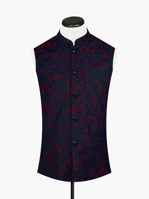 Navy Blue Embroidered Sartoria Waistcoat Brumano Pakistan