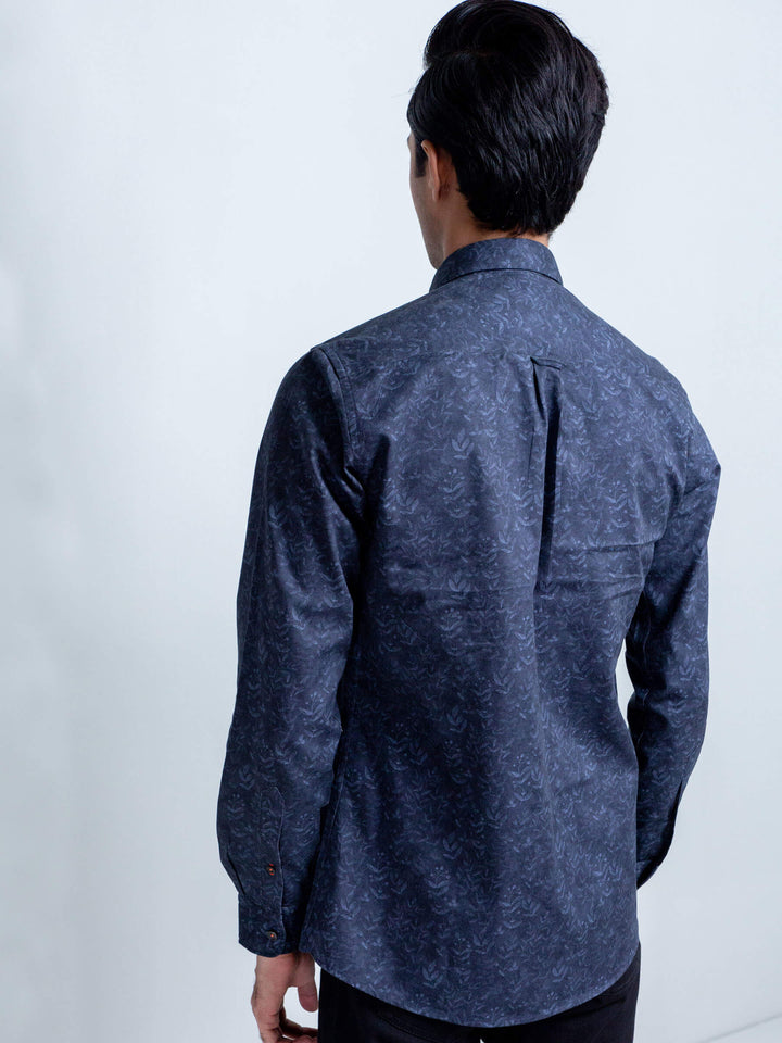 Navy Blue Floral Print Shirt With Detailing Brumano Pakistan