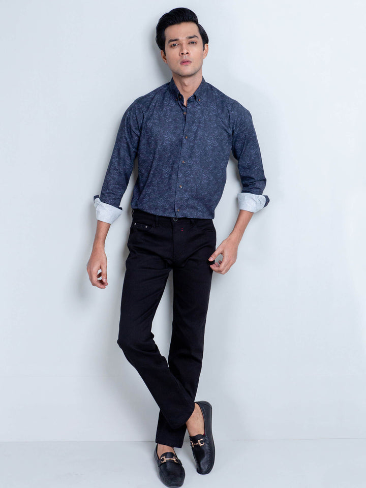 Navy Blue Floral Print Shirt With Detailing Brumano Pakistan