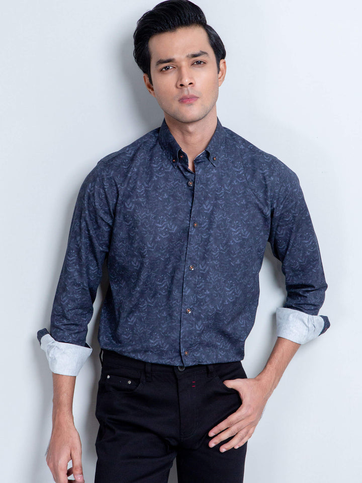 Navy Blue Floral Print Shirt With Detailing Brumano Pakistan