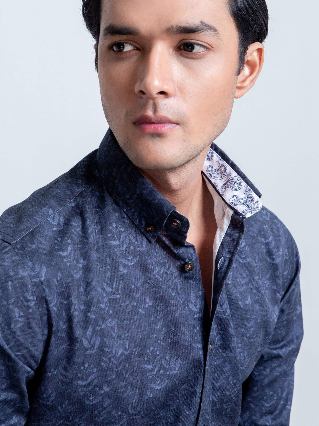 Navy Blue Floral Print Shirt With Detailing Brumano Pakistan