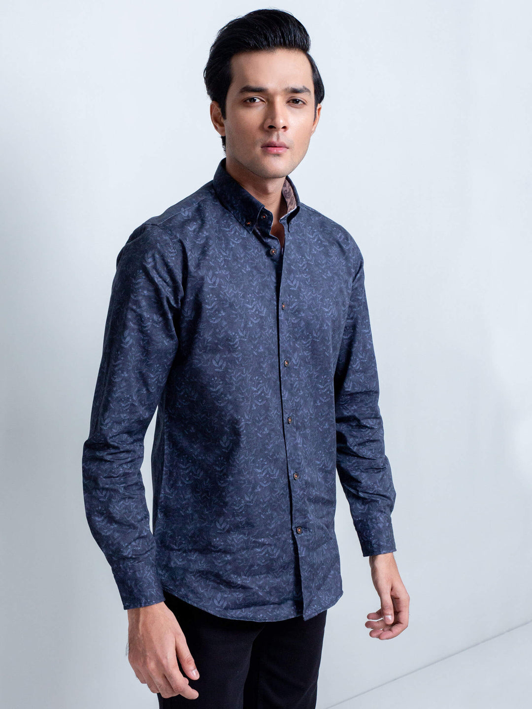 Navy Blue Floral Print Shirt With Detailing Brumano Pakistan