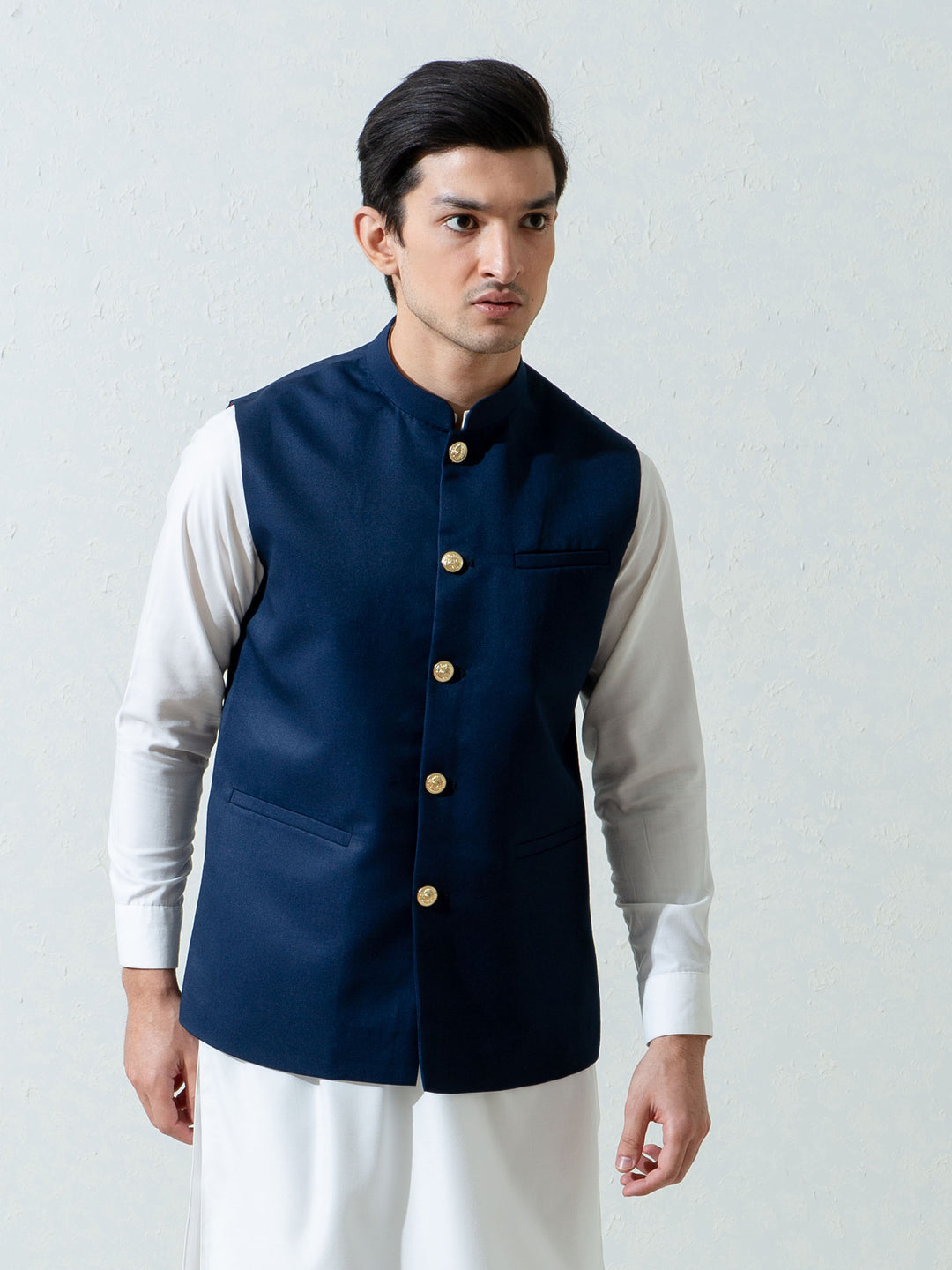 Navy Blue Formal Twill Waistcoat Brumano Pakistan