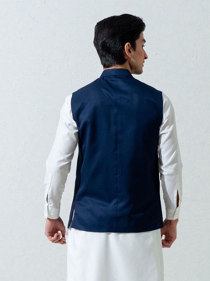 Navy Blue Formal Twill Waistcoat Brumano Pakistan