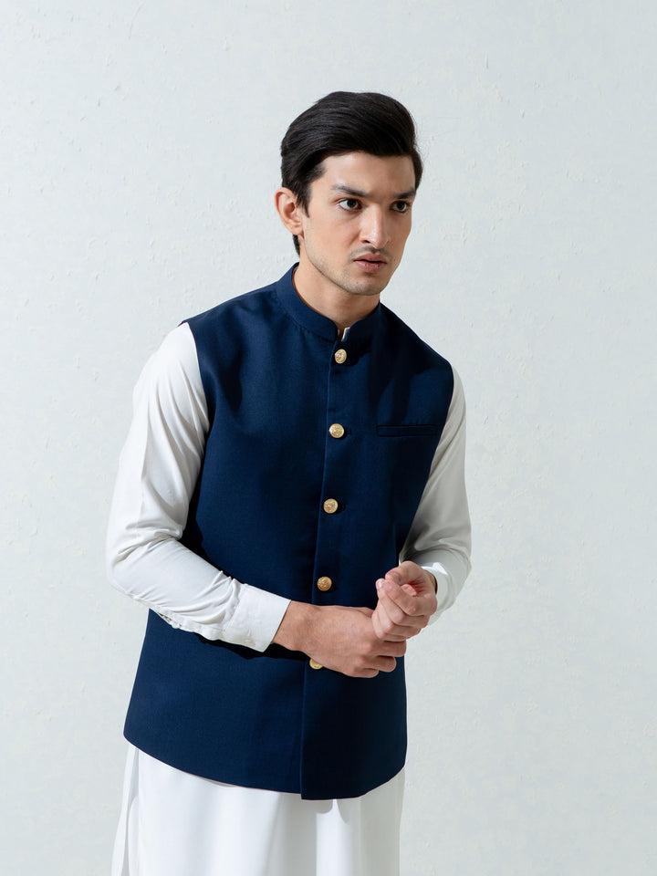 Navy Blue Formal Twill Waistcoat Brumano Pakistan