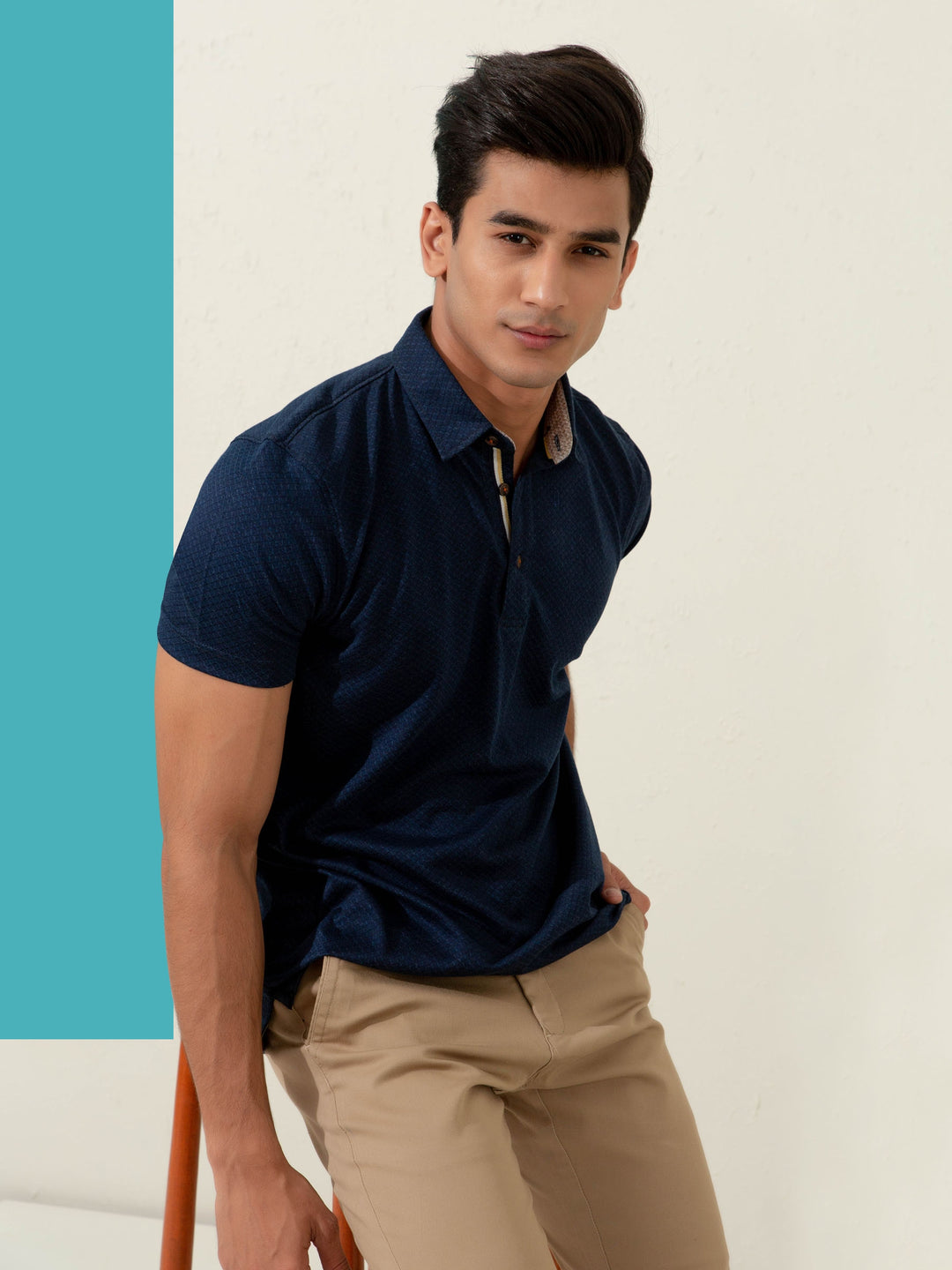 Navy Blue Geo Patterned Mercerized Polo Brumano Pakistan