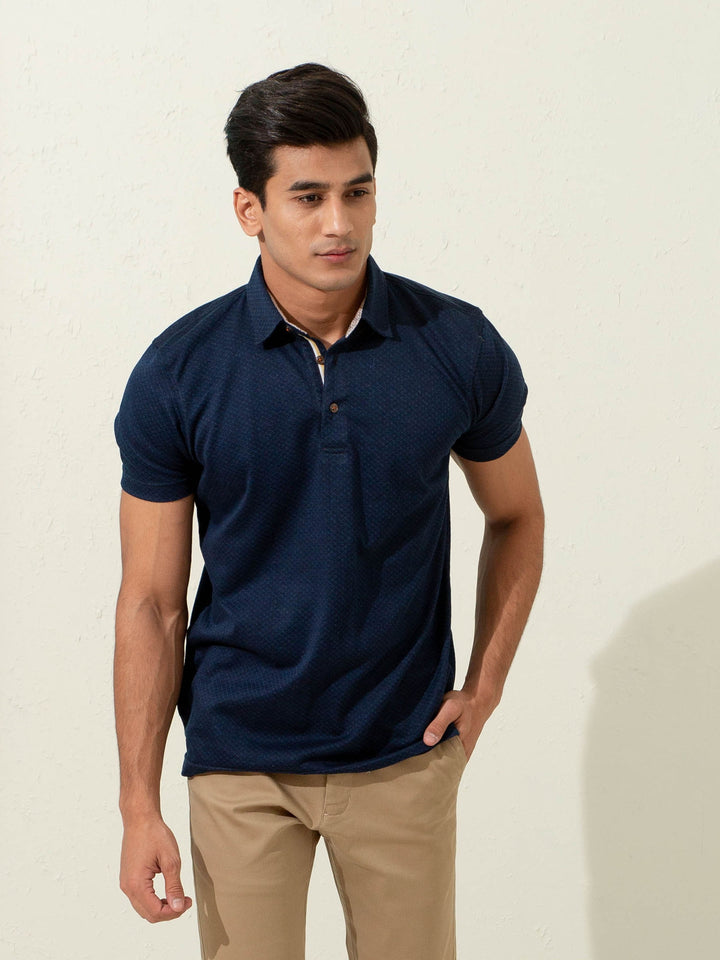 Navy Blue Geo Patterned Mercerized Polo Brumano Pakistan
