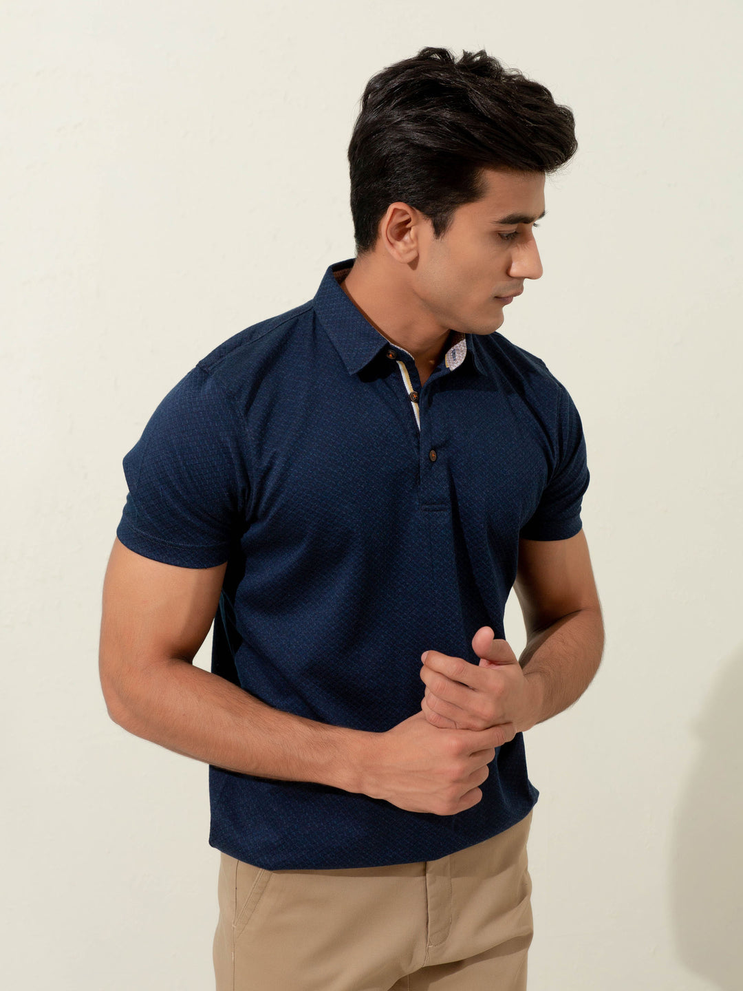 Navy Blue Geo Patterned Mercerized Polo Brumano Pakistan
