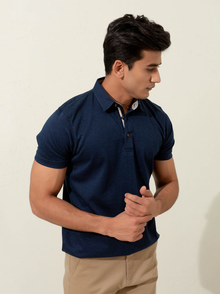 Navy Blue Geo Patterned Mercerized Polo Brumano Pakistan