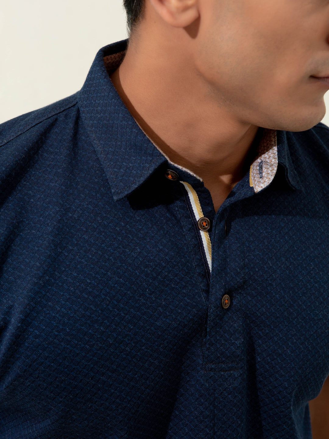 Navy Blue Geo Patterned Mercerized Polo Brumano Pakistan