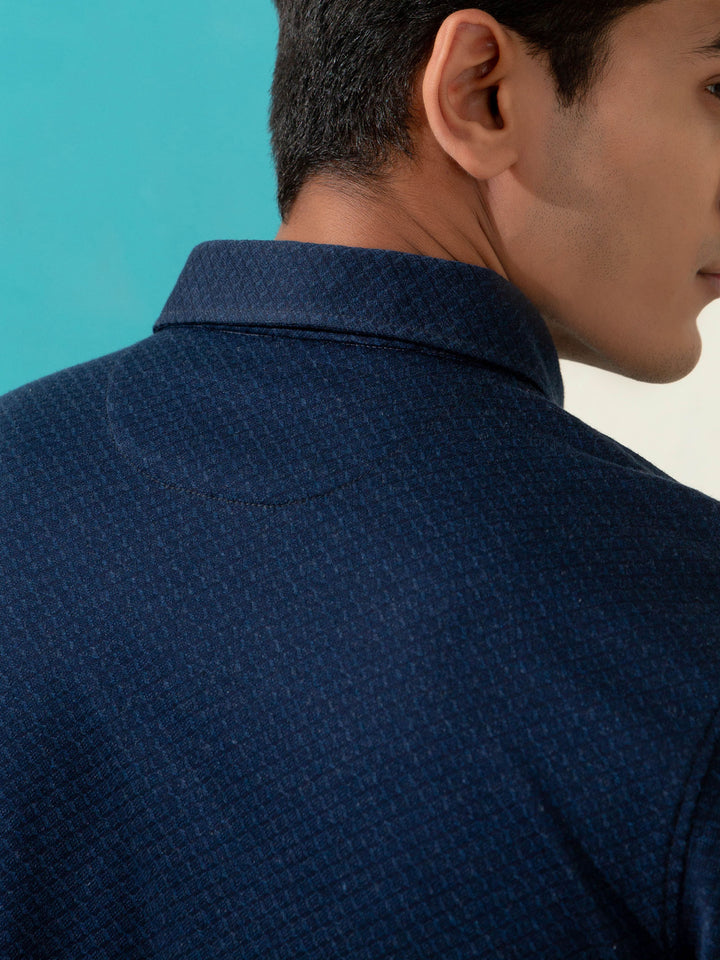 Navy Blue Geo Patterned Mercerized Polo Brumano Pakistan