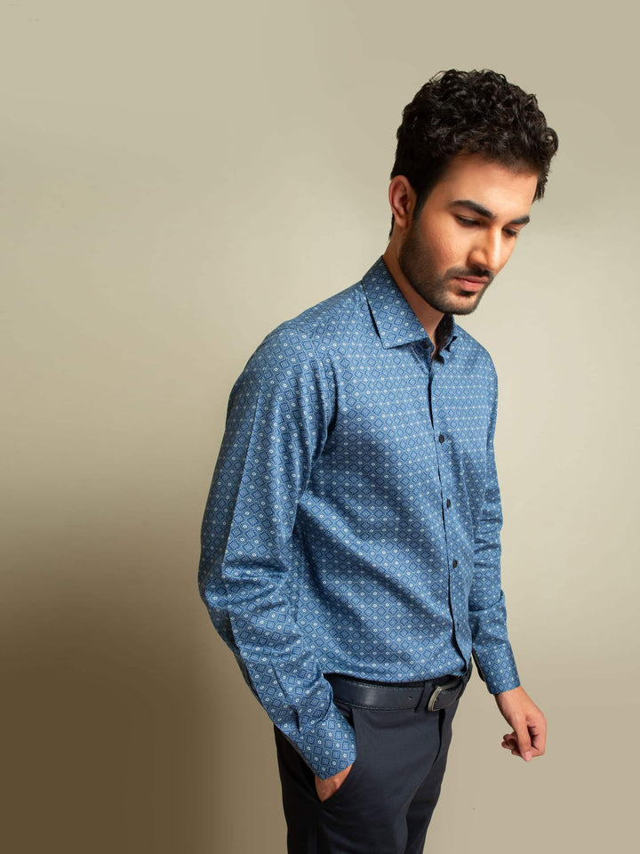 Navy Blue Geometric Printed Shirt Brumano Pakistan