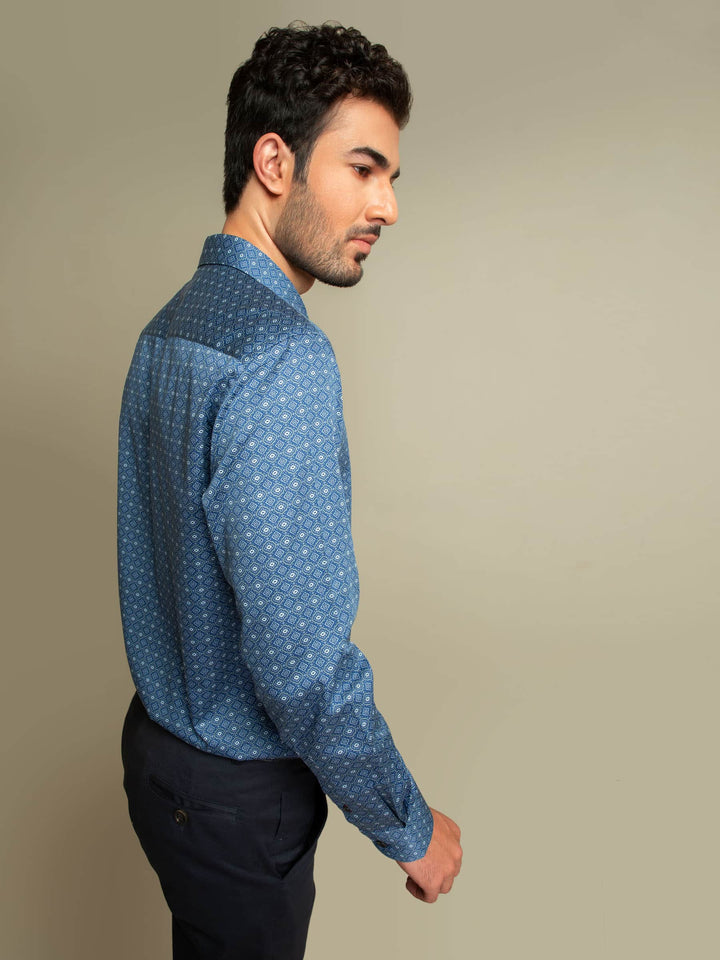 Navy Blue Geometric Printed Shirt Brumano Pakistan