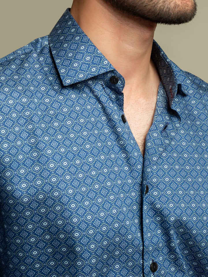 Navy Blue Geometric Printed Shirt Brumano Pakistan