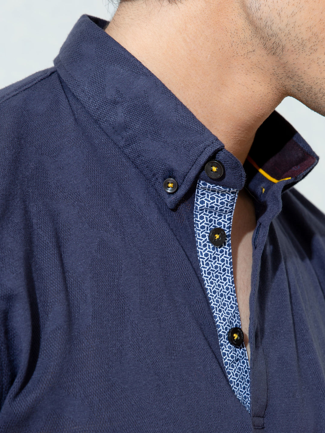 Navy Blue Jacquard Polo Shirt With Detailing Brumano Pakistan