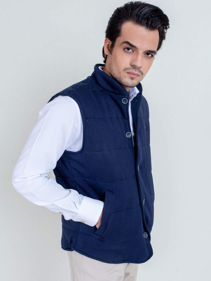Navy Blue Knitted Sleeveless Vest Brumano Pakistan