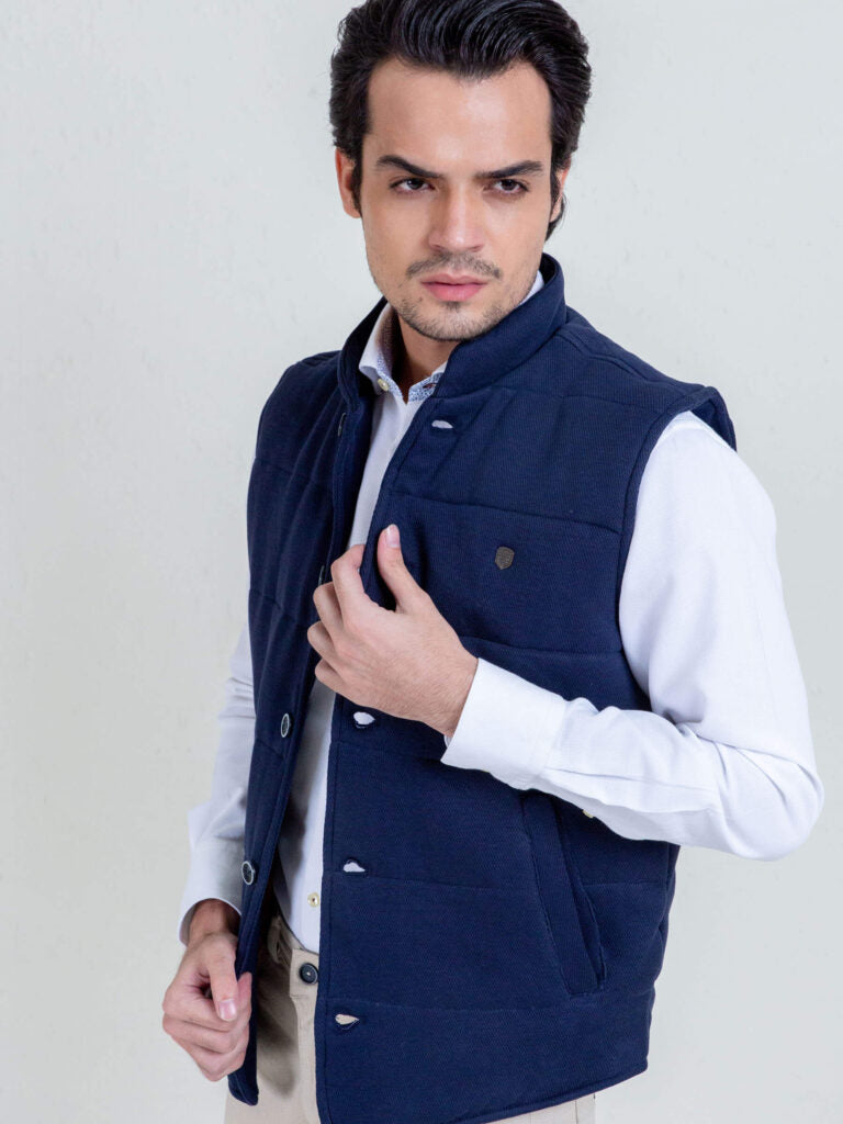 Navy Blue Knitted Sleeveless Vest Brumano Pakistan