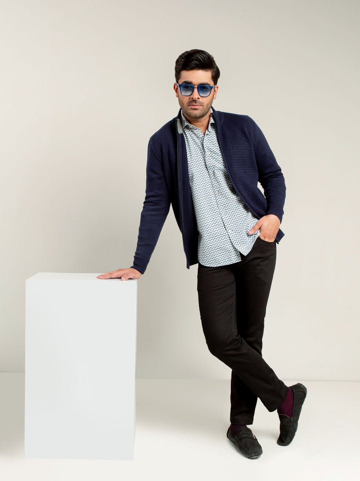 Navy Blue Knitted Textured Zipper Brumano Pakistan