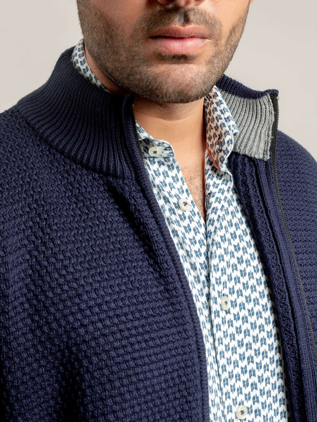 Navy Blue Knitted Textured Zipper Brumano Pakistan