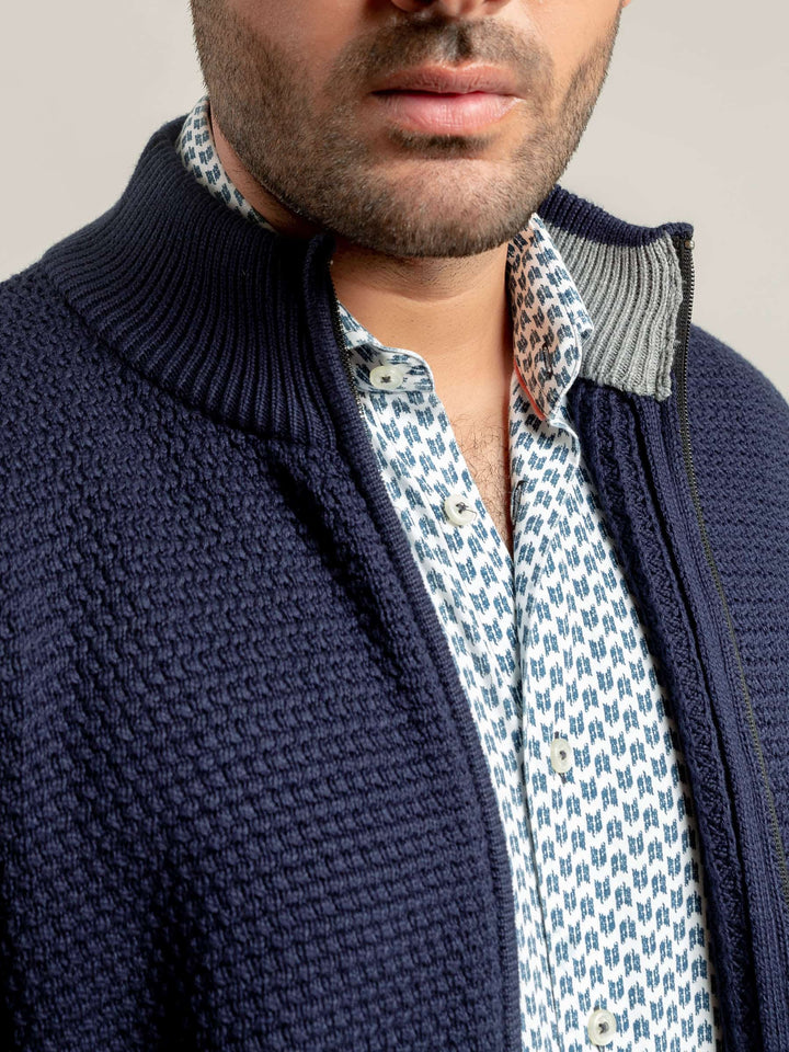 Navy Blue Knitted Textured Zipper Brumano Pakistan