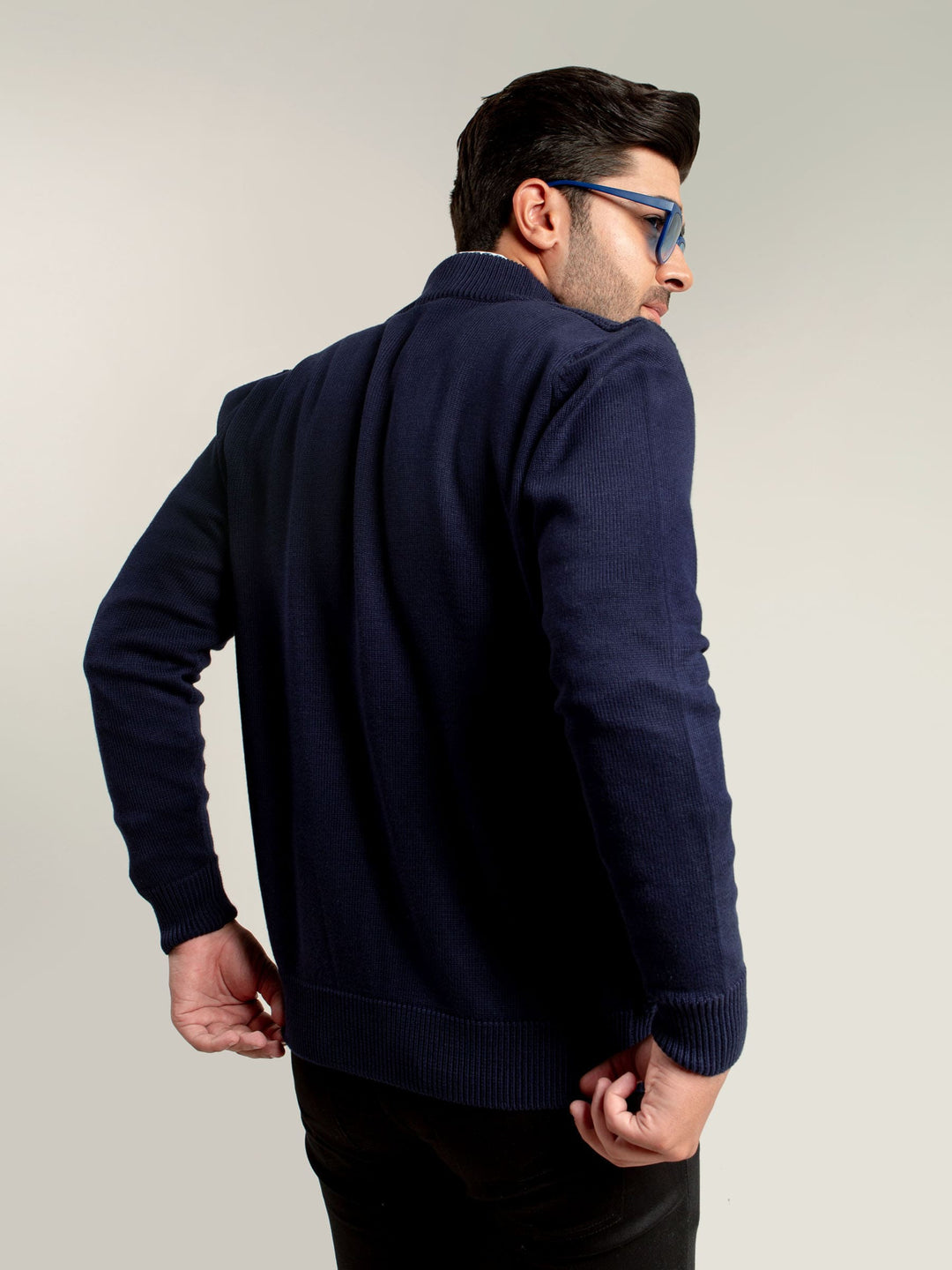 Navy Blue Knitted Textured Zipper Brumano Pakistan