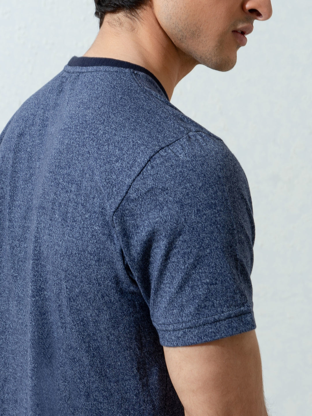 Navy Blue Marl Crew Neck T-Shirt With Contrasting Rib Brumano Pakistan