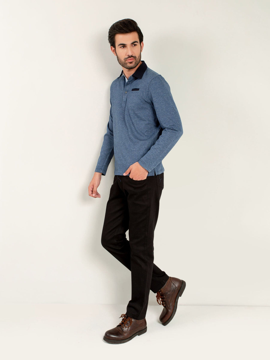 Navy Blue Mercerized Full Sleeves Polo Shirt Brumano Pakistan