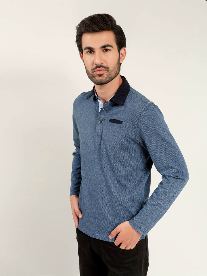 Navy Blue Mercerized Full Sleeves Polo Shirt Brumano Pakistan