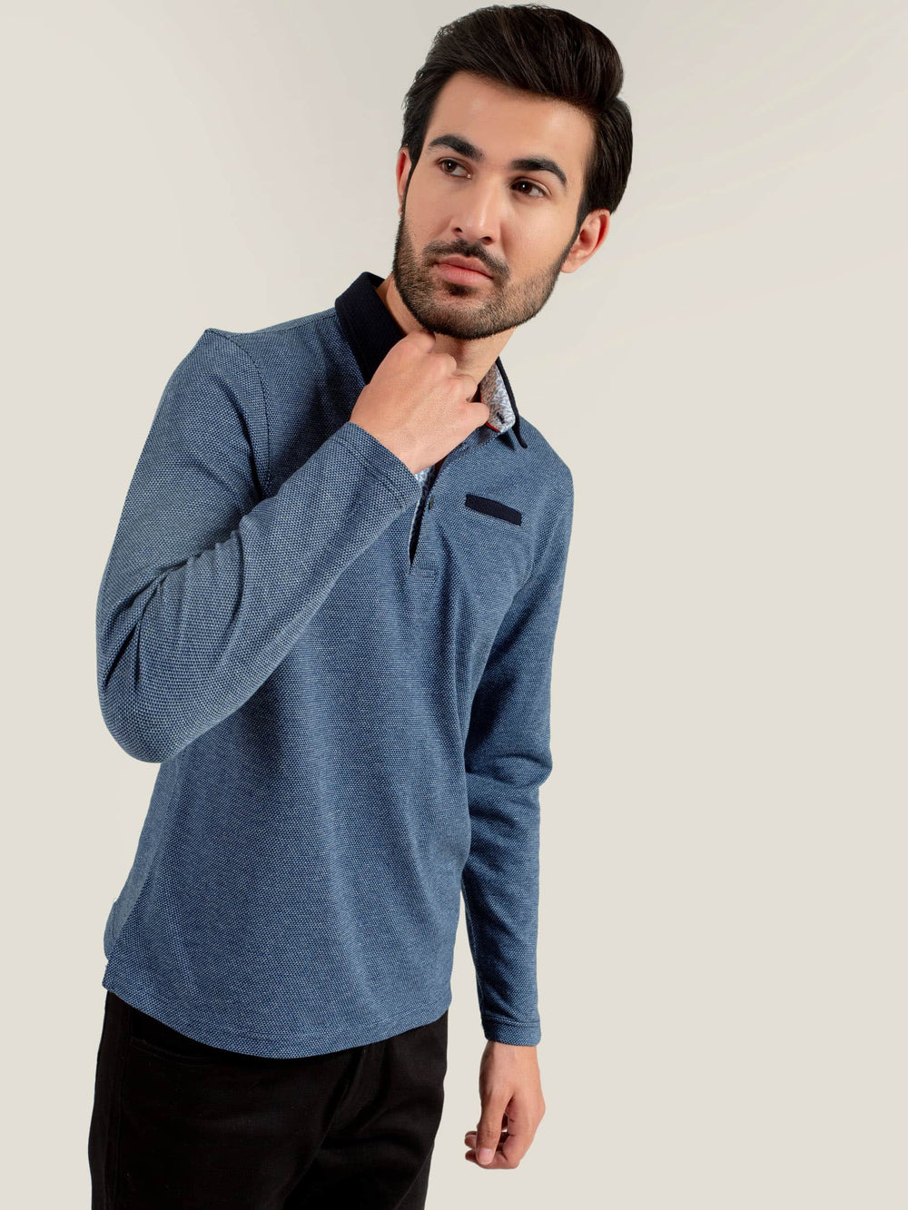 Navy Blue Mercerized Full Sleeves Polo Shirt