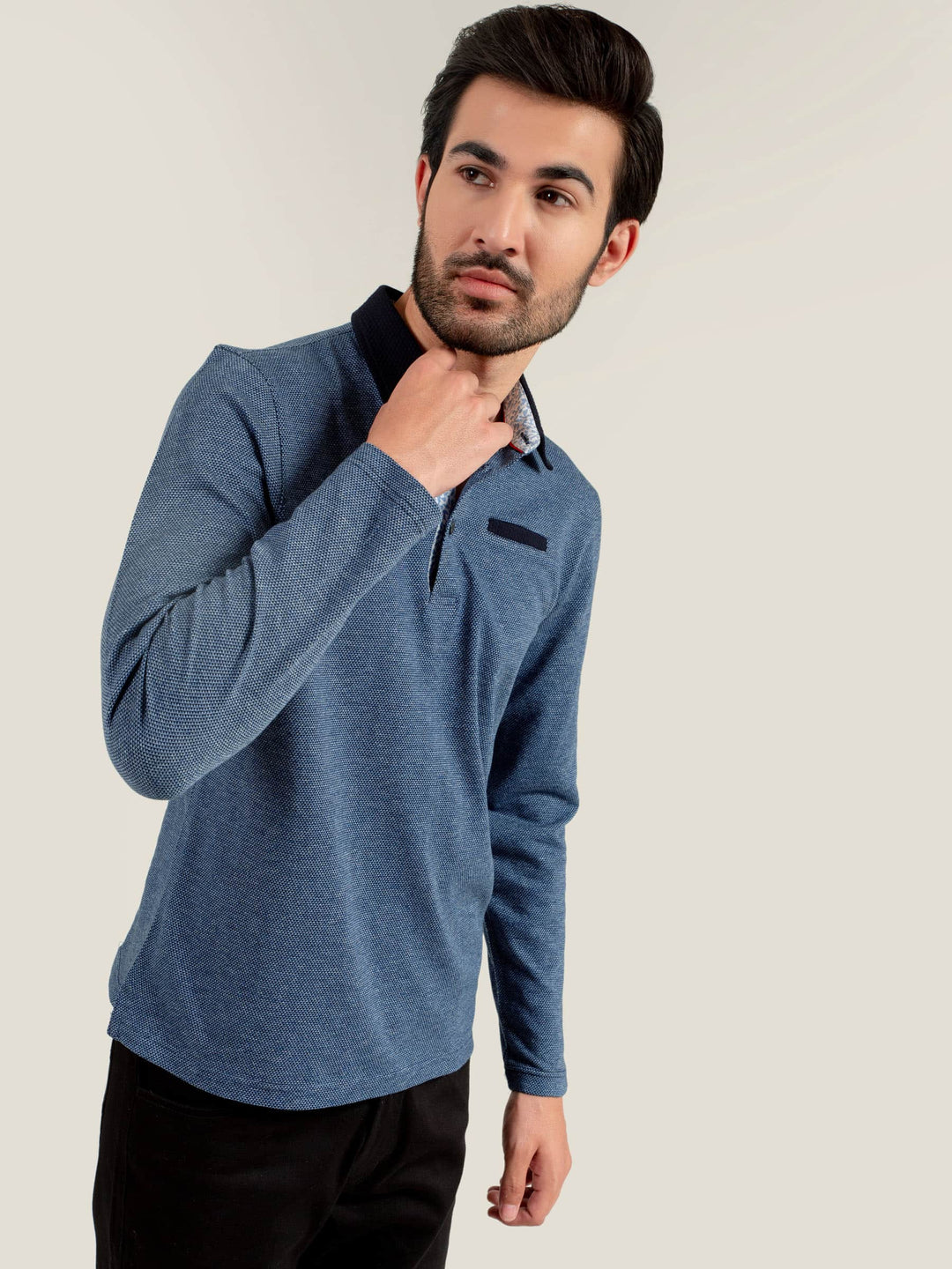 Navy Blue Mercerized Full Sleeves Polo Shirt Brumano Pakistan