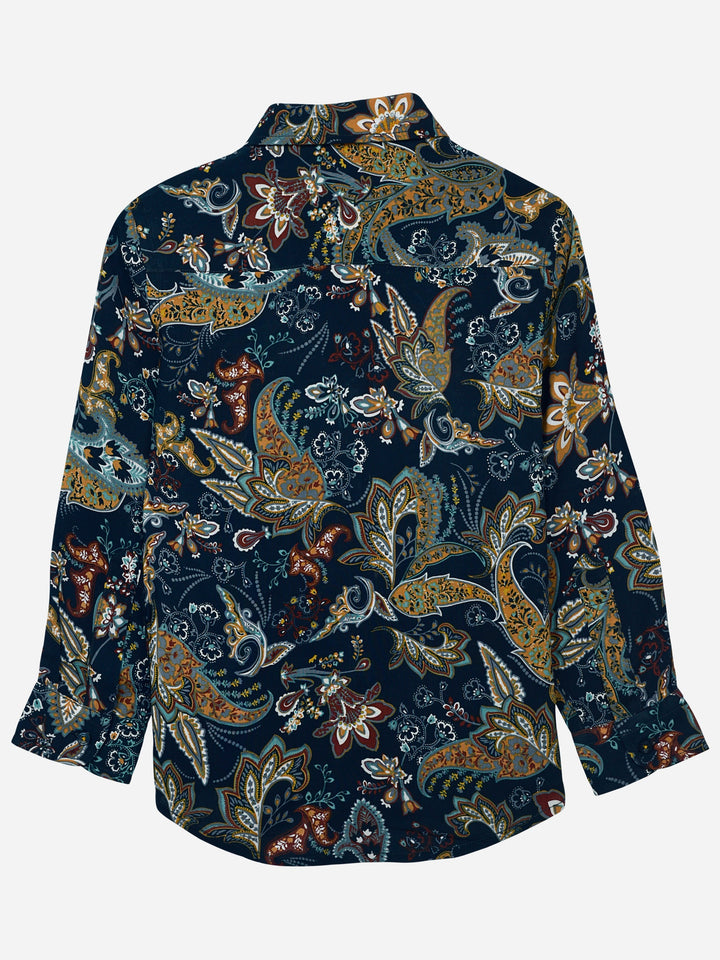 Navy Blue & Mustard Paisley Printed Casual Shirt Brumano Pakistan