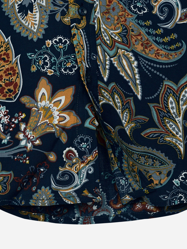 Navy Blue & Mustard Paisley Printed Casual Shirt Brumano Pakistan