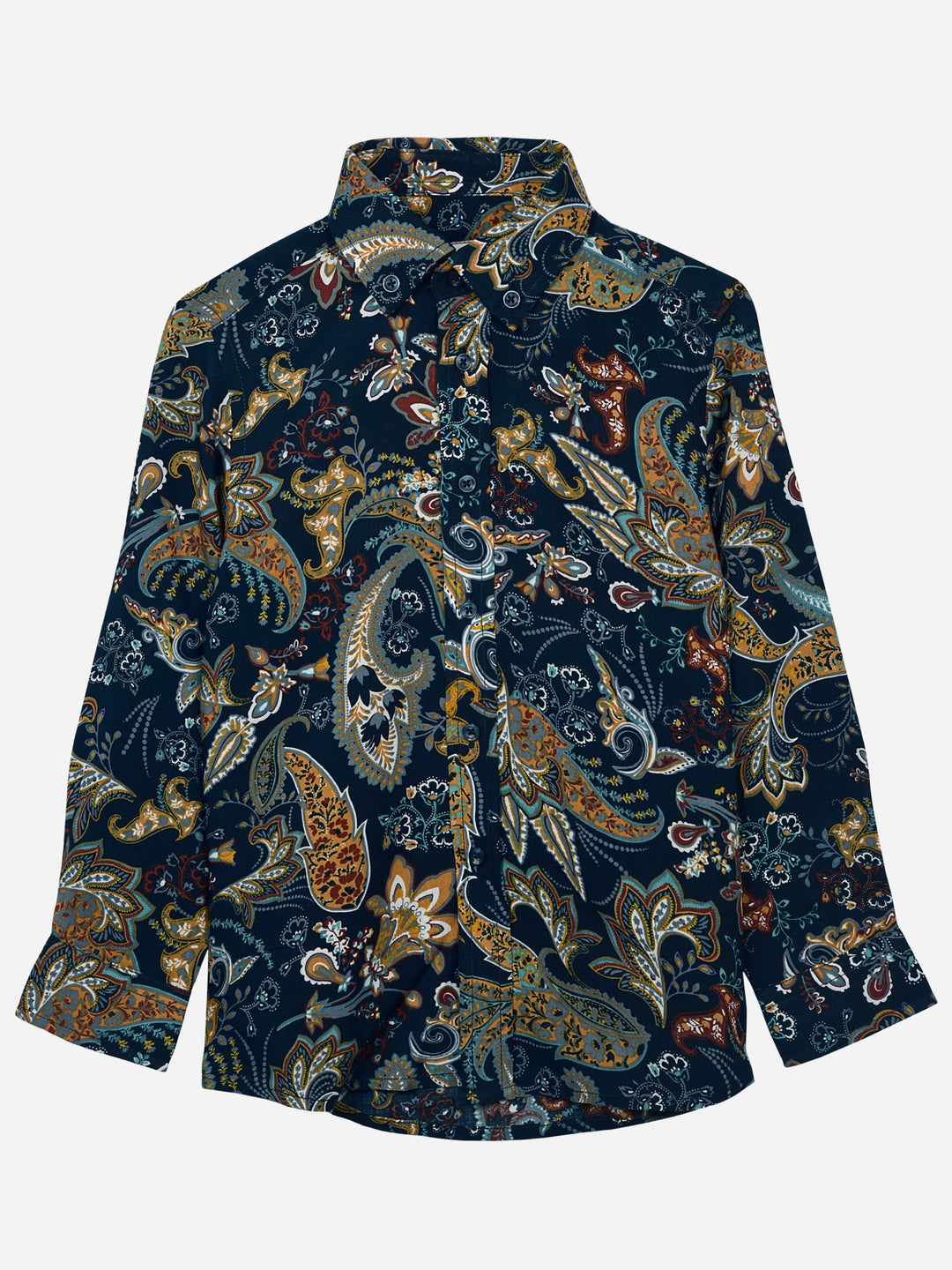 Navy Blue & Mustard Paisley Printed Casual Shirt Brumano Pakistan